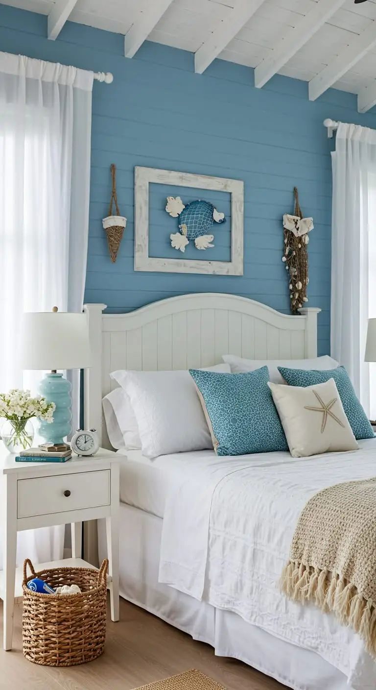 13 Elegant Blue and White Bedroom Ideas 3 1. Coastal Haven