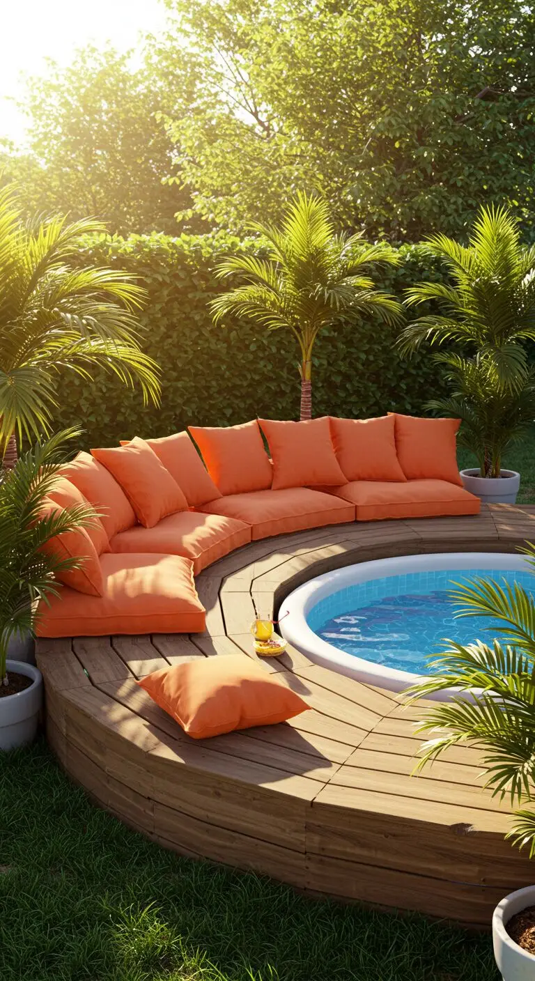 13 Inflatable Pool Deck Ideas to Upgrade Your Outdoor Fun 3 1. Create a Compact Wooden Deck Around Your Pool
