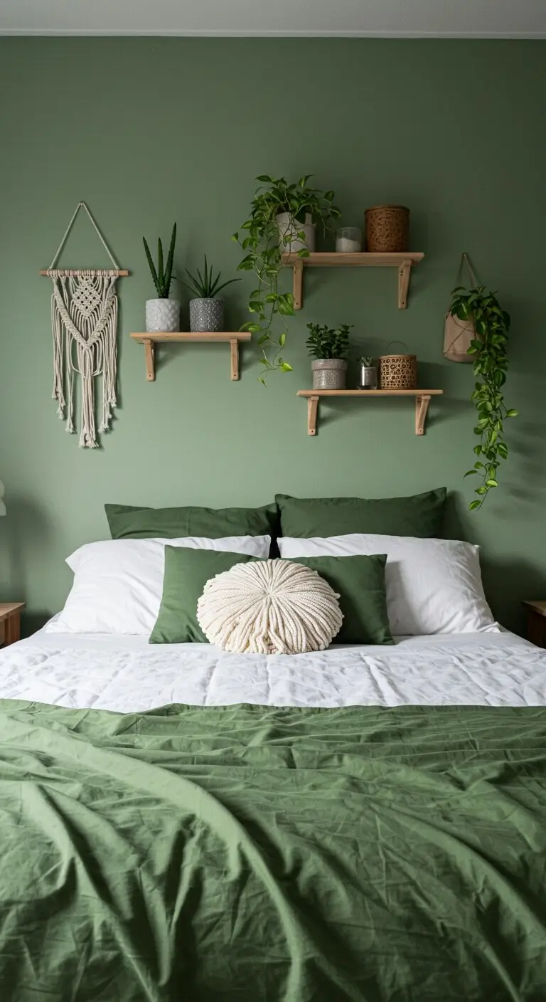 17 Green Boho Bedroom Ideas for a Refreshing Retreat 3 Go Bold With a Green Accent Wall