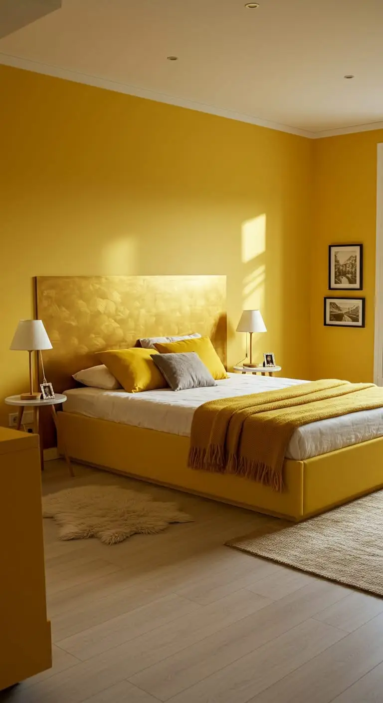 13 Bright and Cheerful Yellow Bedroom Ideas 3 1. Golden Accent Wall