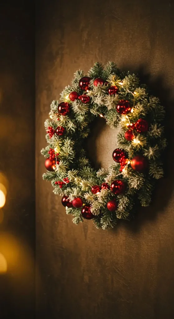 13 Creative Christmas Living Room Wall Decor Ideas 3 1. Hang a Joyful Christmas Wreath