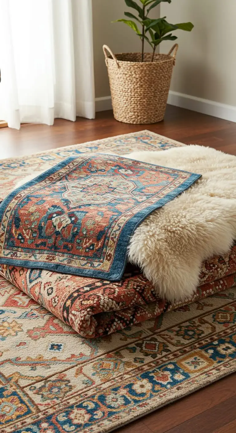 13 Boho Entry Way Ideas to Welcome Guests in Style 4 1. Layered Rugs for Depth and Textures