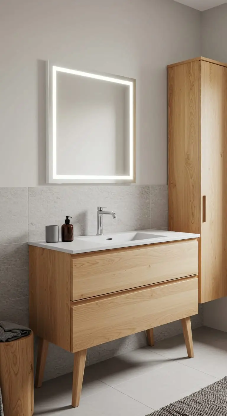 13 Minimalist Japandi Bathroom Vanity Ideas for a Zen Feel 3 1. Light Wood Vanity for a Natural Look