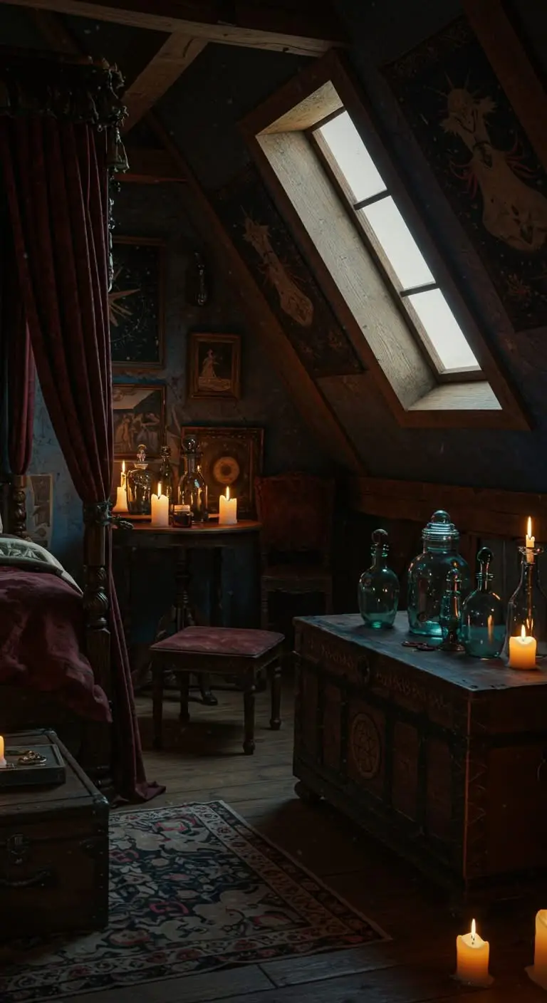 13 Spellbinding Witchy Attic Bedroom Ideas 3 1. Moody Witchy Color Palette
