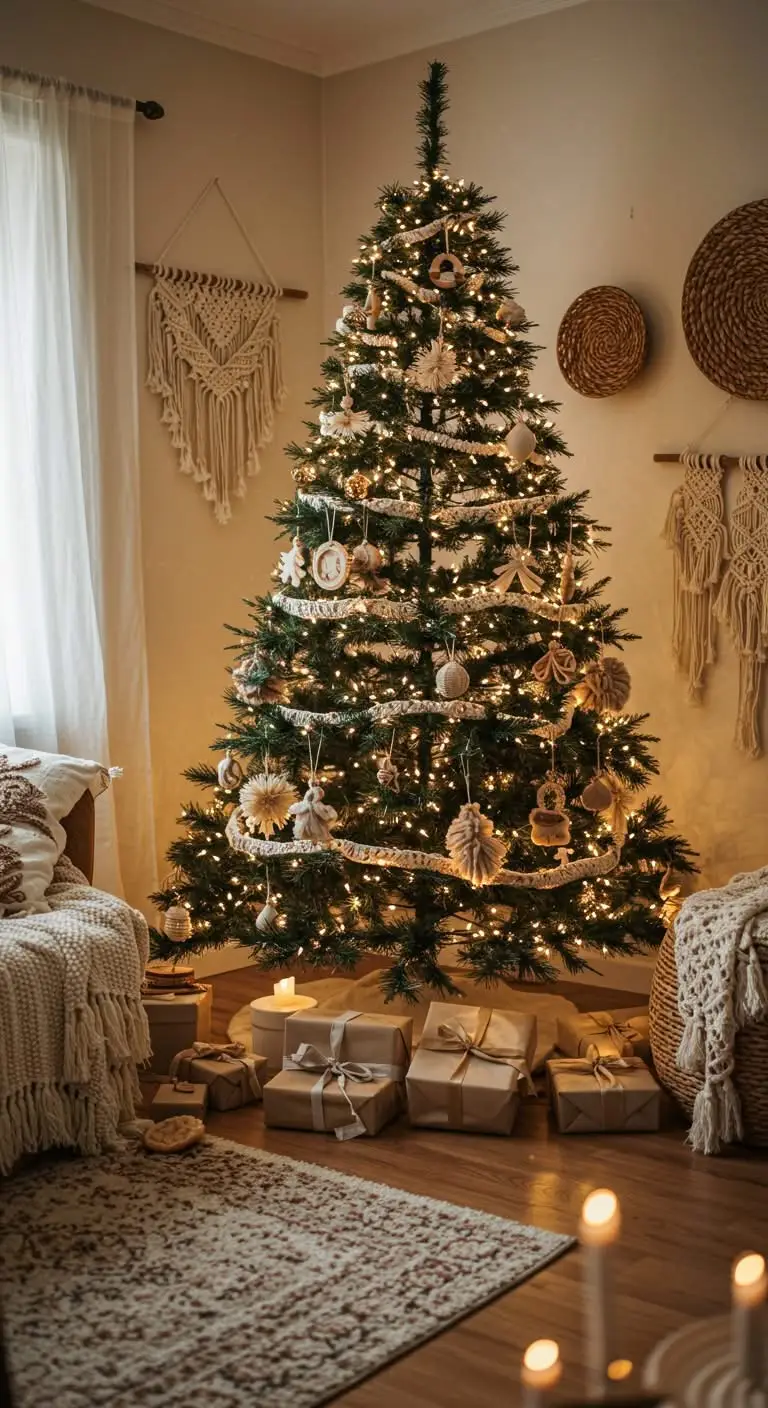 15 Festive Boho Ideas for Christmas Decorating 5 1. Neutral Christmas Tree Magic