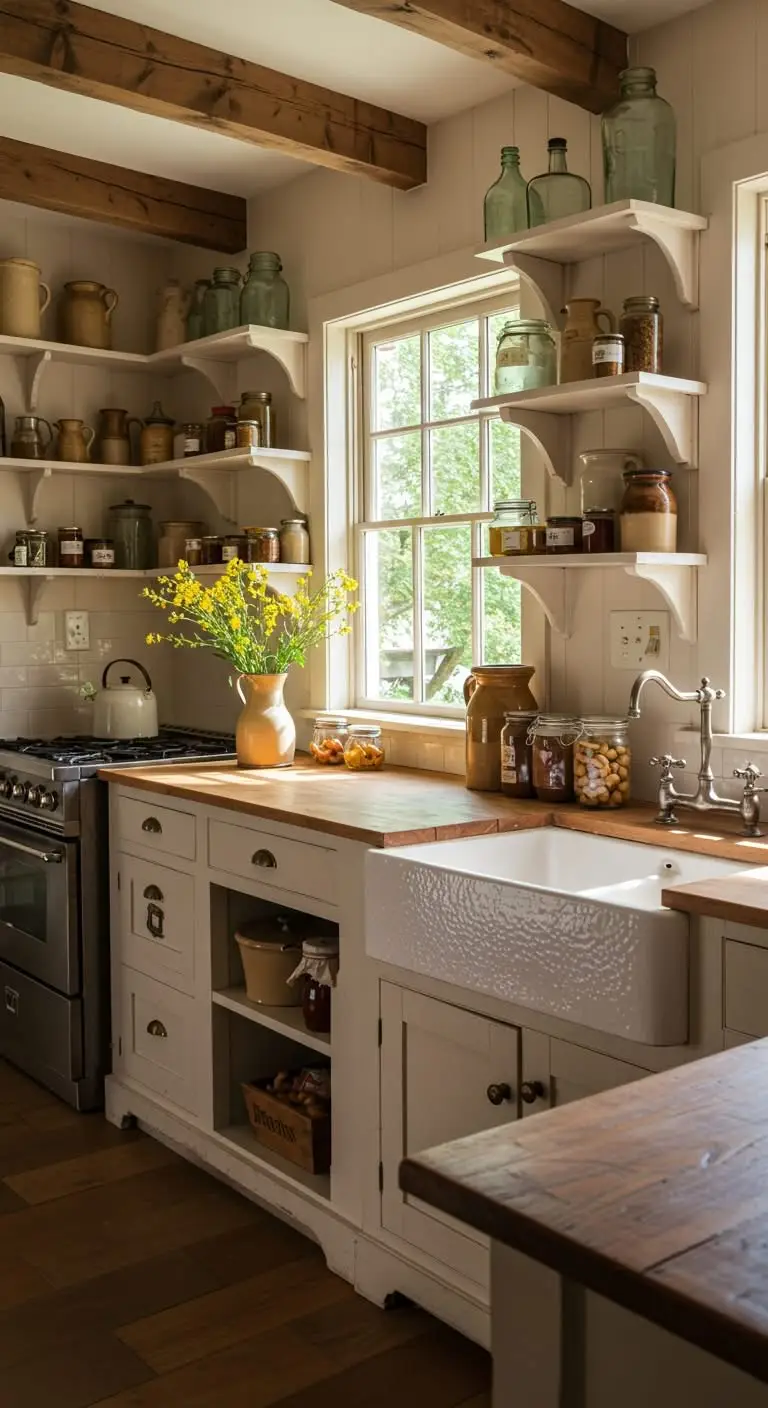 13 Farmhouse Kitchen Ideas for a Cozy and Rustic Feel 4 1. Open Shelving