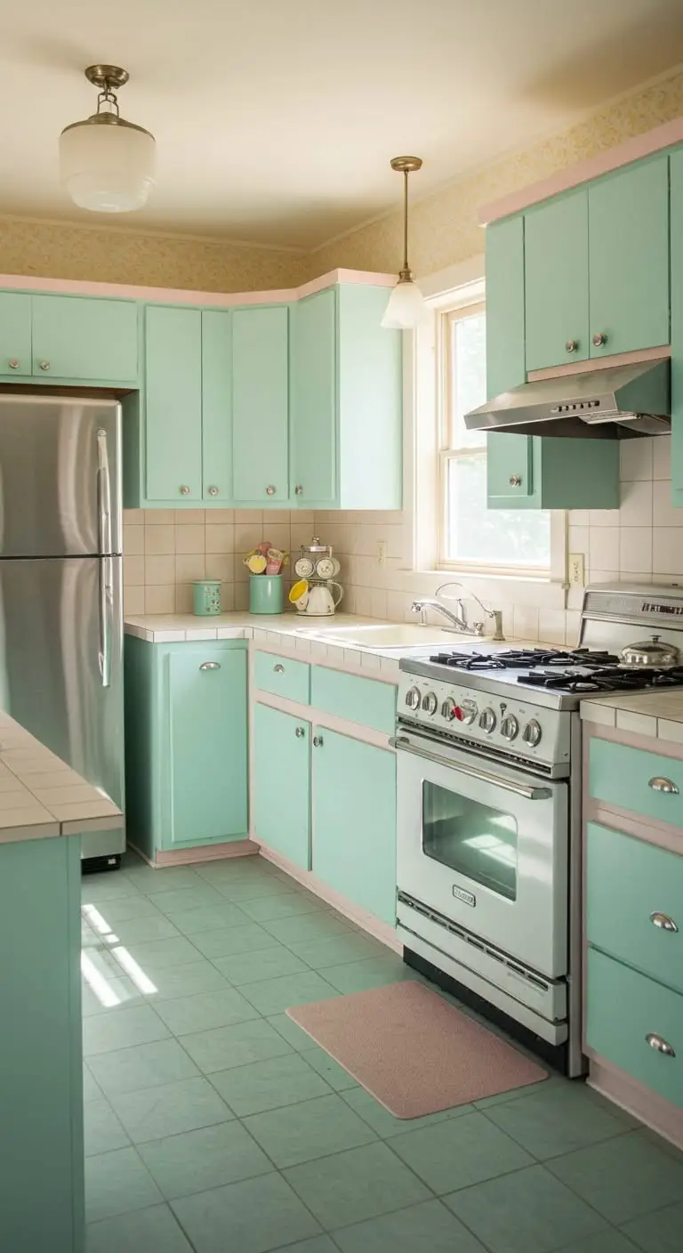 13 Perfect 1950s Kitchen Ideas for a Retro Touch 5 1. Pastel Cabinetry
