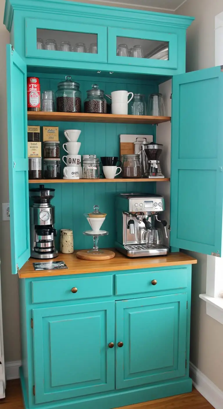 15 Stylish Coffee Bar Ideas for Every Home 3 1. Transform a Cabinet into a Coffee Bar