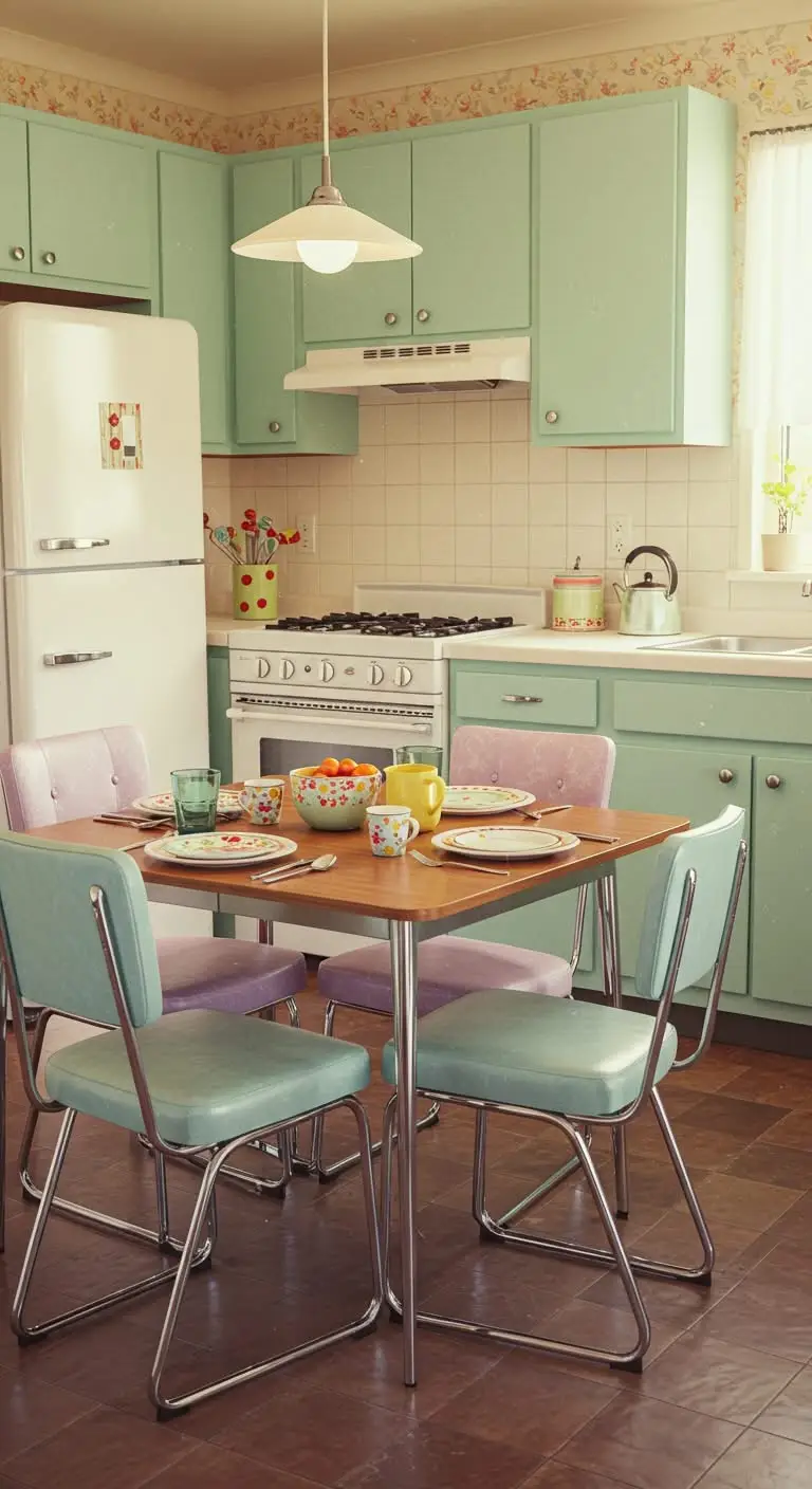 13 Perfect 1950s Kitchen Ideas for a Retro Touch 14 10. Classic Tables and Chrome Accents
