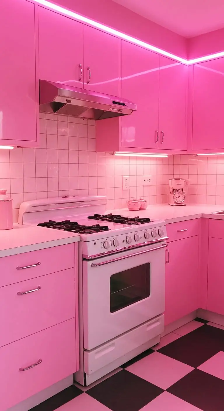 15 Retro Pink Kitchen Ideas for a Vintage Vibe 12 10. Decorative Pink Lighting