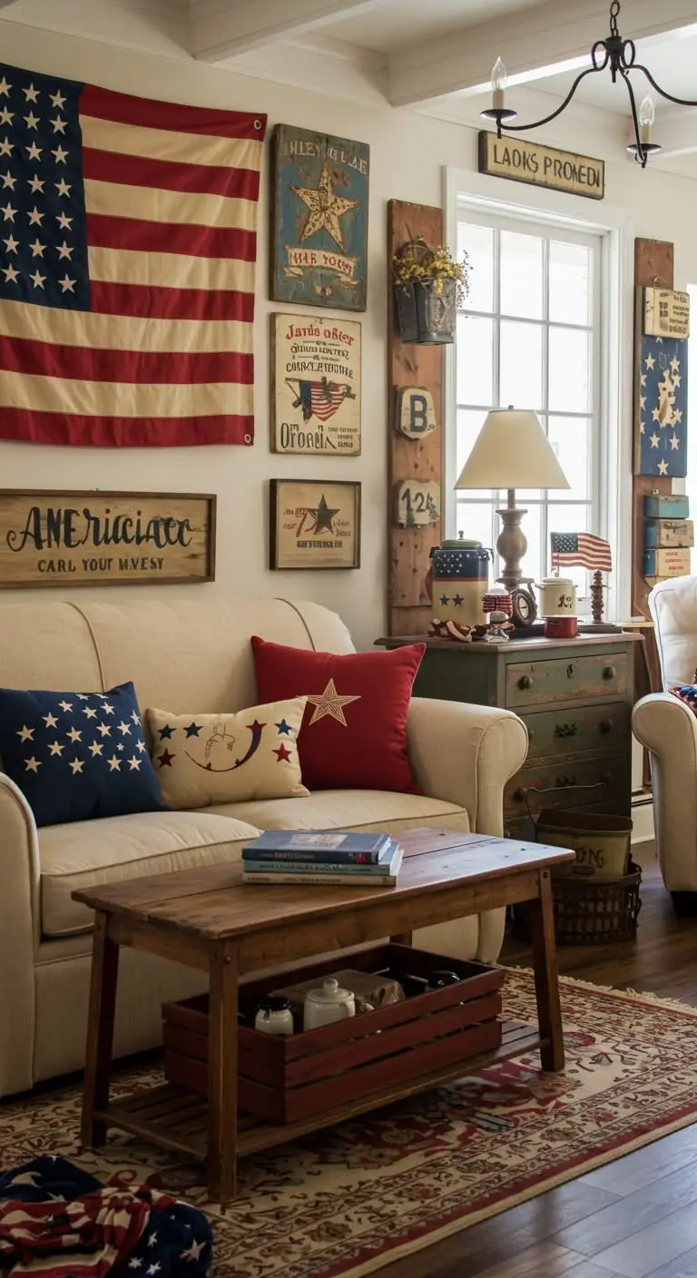 11 Vintage Americana Home Decor Ideas for a Nostalgic Touch 12 10. Highlight with Stars and Stripes