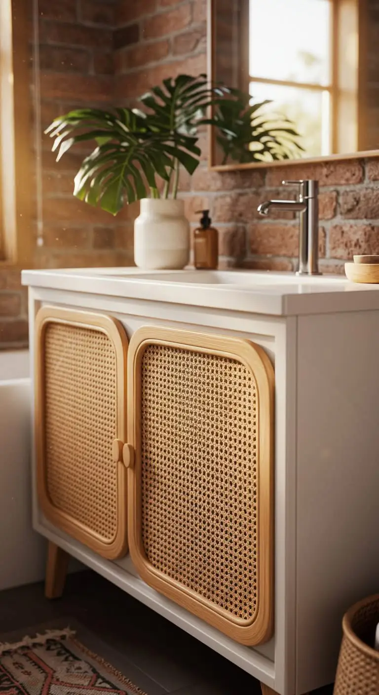 15 Genius IKEA Bathroom Vanity Hacks for a Budget Makeover 5 2. Add Cane Doors for a Boho Look