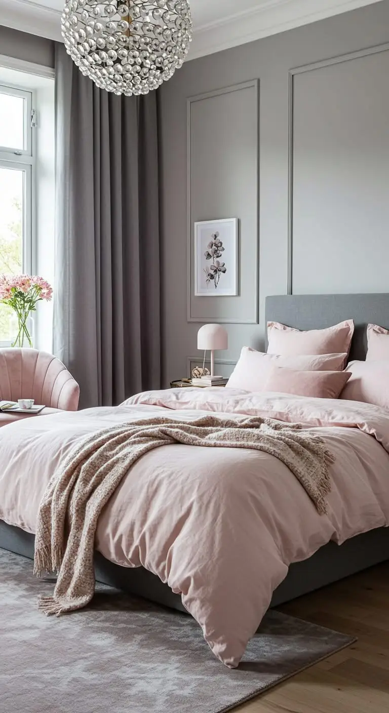 15 Beautiful Bedroom Color Combinations to Try 4 2. Blush and Gray