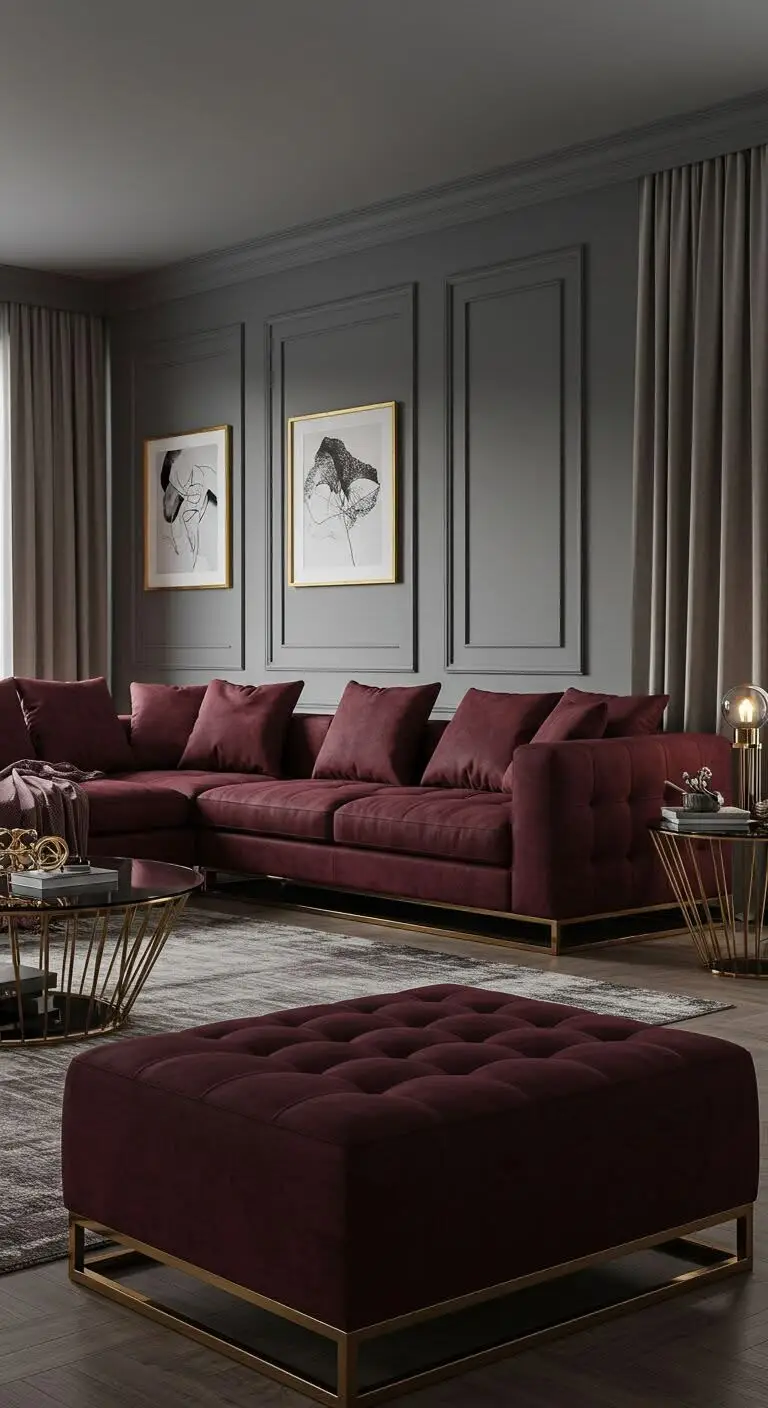 11 Elegant Burgundy Living Room Inspirations for a Rich Aesthetic 4 2. Burgundy and Gray Sophistication