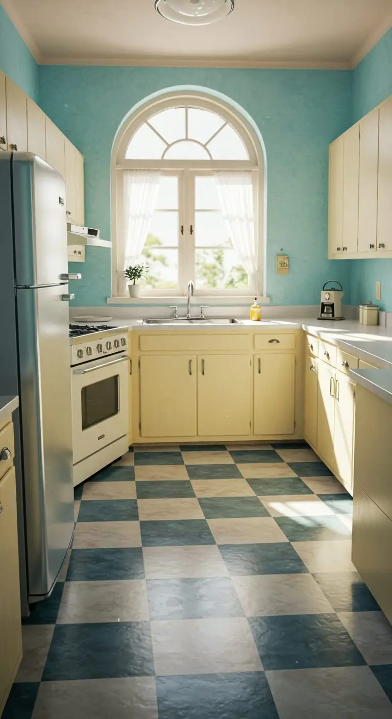 13 Perfect 1950s Kitchen Ideas for a Retro Touch 6 2. Checkerboard Flooring