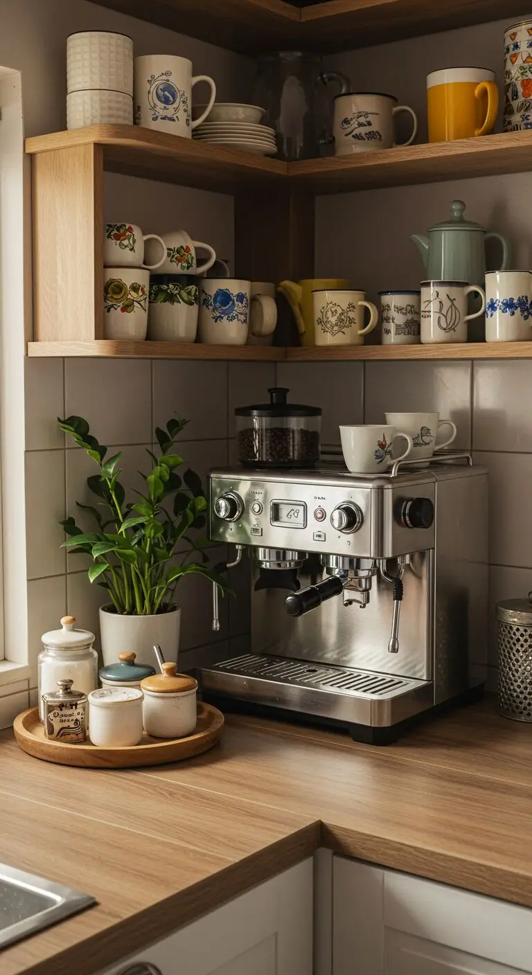 13 Kitchen Open Shelving Ideas for a Chic and Functional Look 4 2. Create a Coffee or Beverage Station