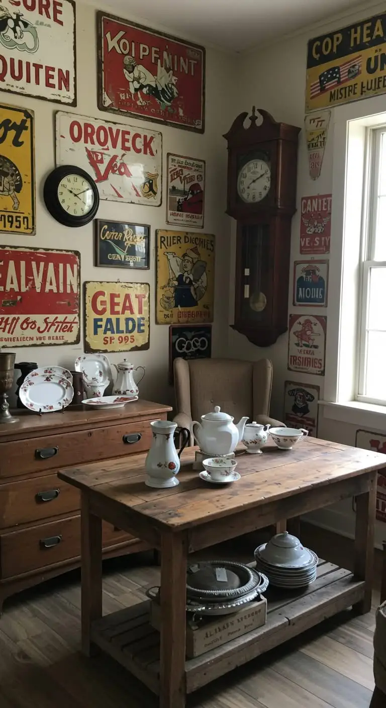 11 Vintage Americana Home Decor Ideas for a Nostalgic Touch 4 2. Decorate with Antique Signs