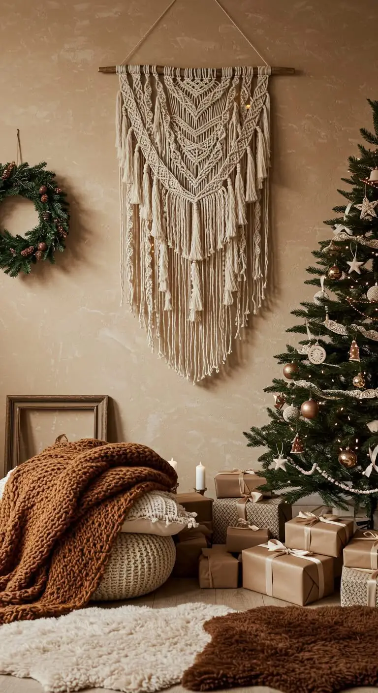 15 Festive Boho Ideas for Christmas Decorating 6 2. Drape Macramé and Textures