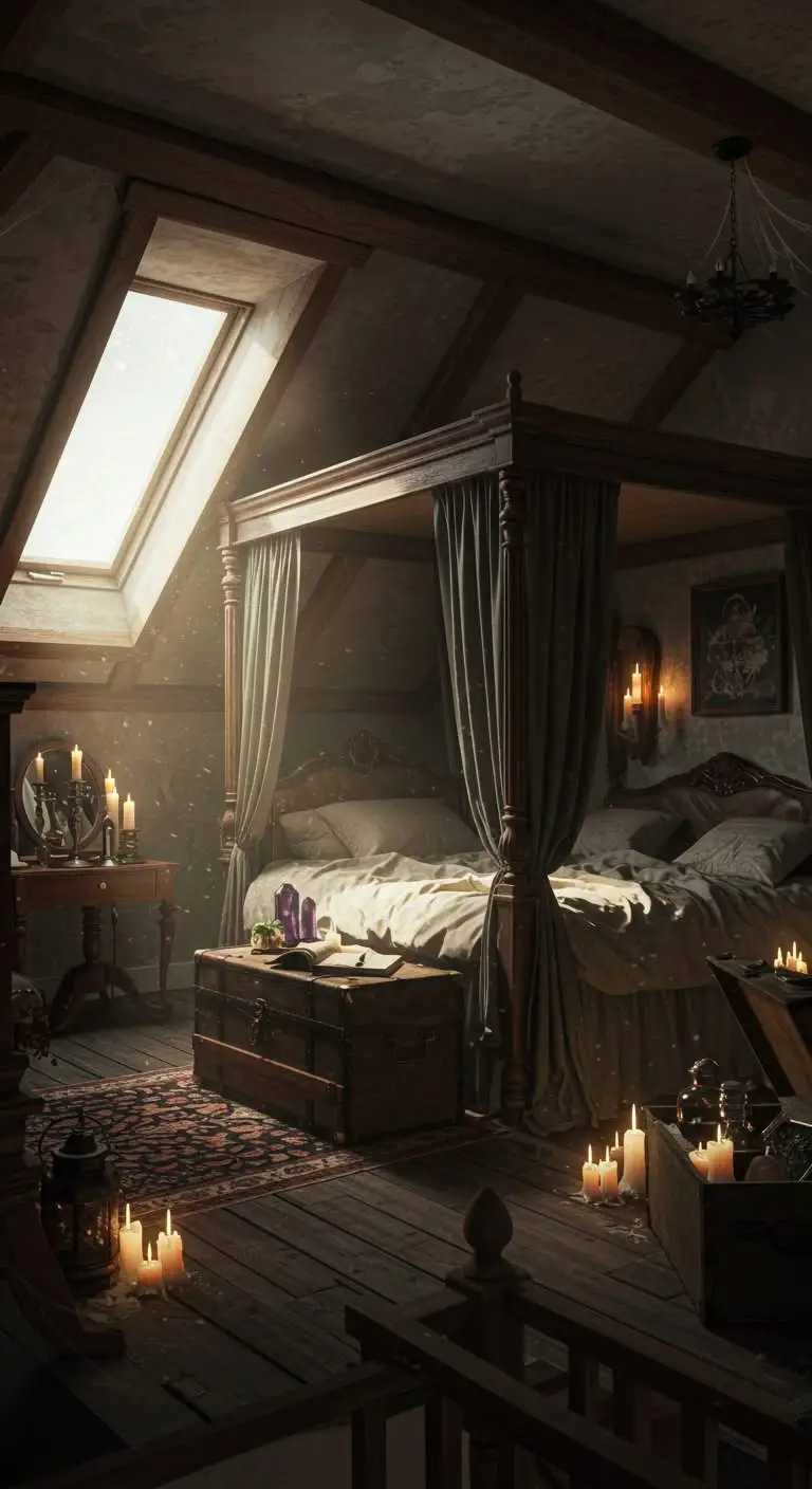 13 Spellbinding Witchy Attic Bedroom Ideas 4 2. Enchanted Lighting