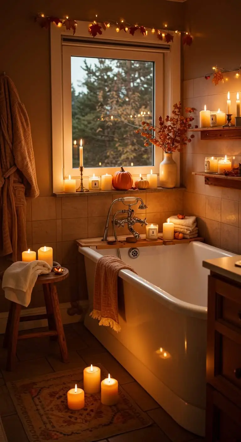 15 Cozy Fall Bathroom Decorating Ideas to Try 4 2. Incorporate Candles for Warmth and Ambiance