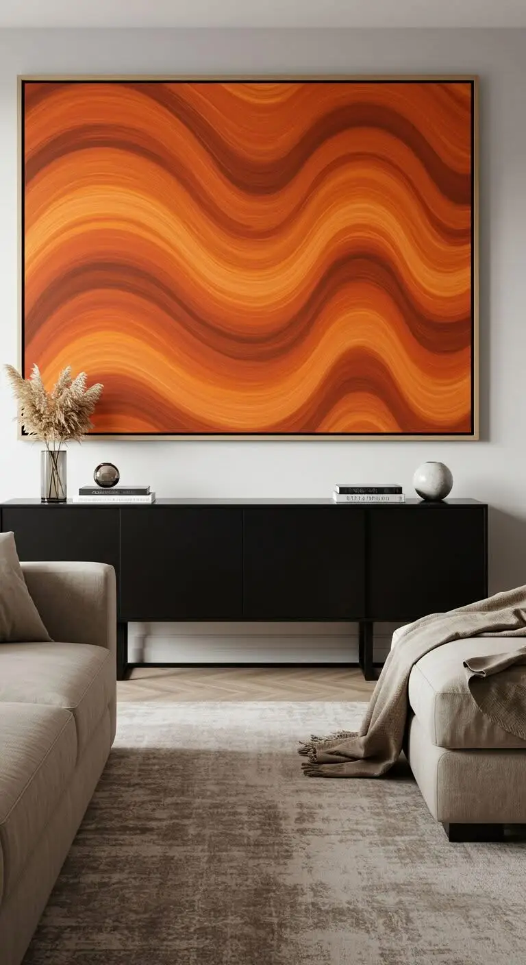 15 Bright and Stylish Orange Living Room Decor Ideas 3 2. Incorporate Orange Wall Art