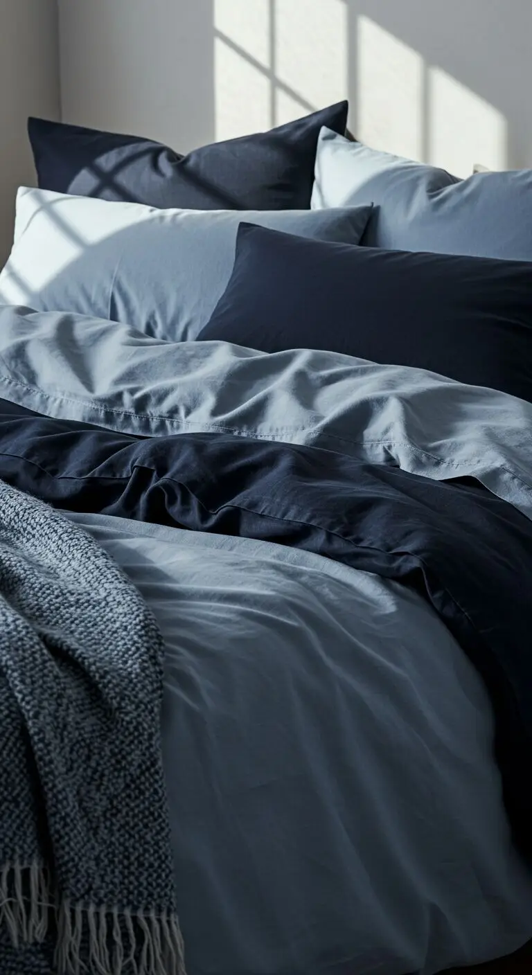 13 Stylish Blue Bedroom Ideas for a Serene Atmosphere 4 Layer Blue Bedding