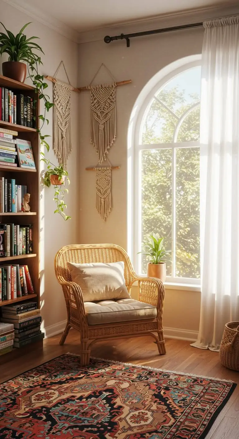 13 Cozy Boho Reading Nook Ideas for Book Lovers 3 2. Light-Filled Window Alcove