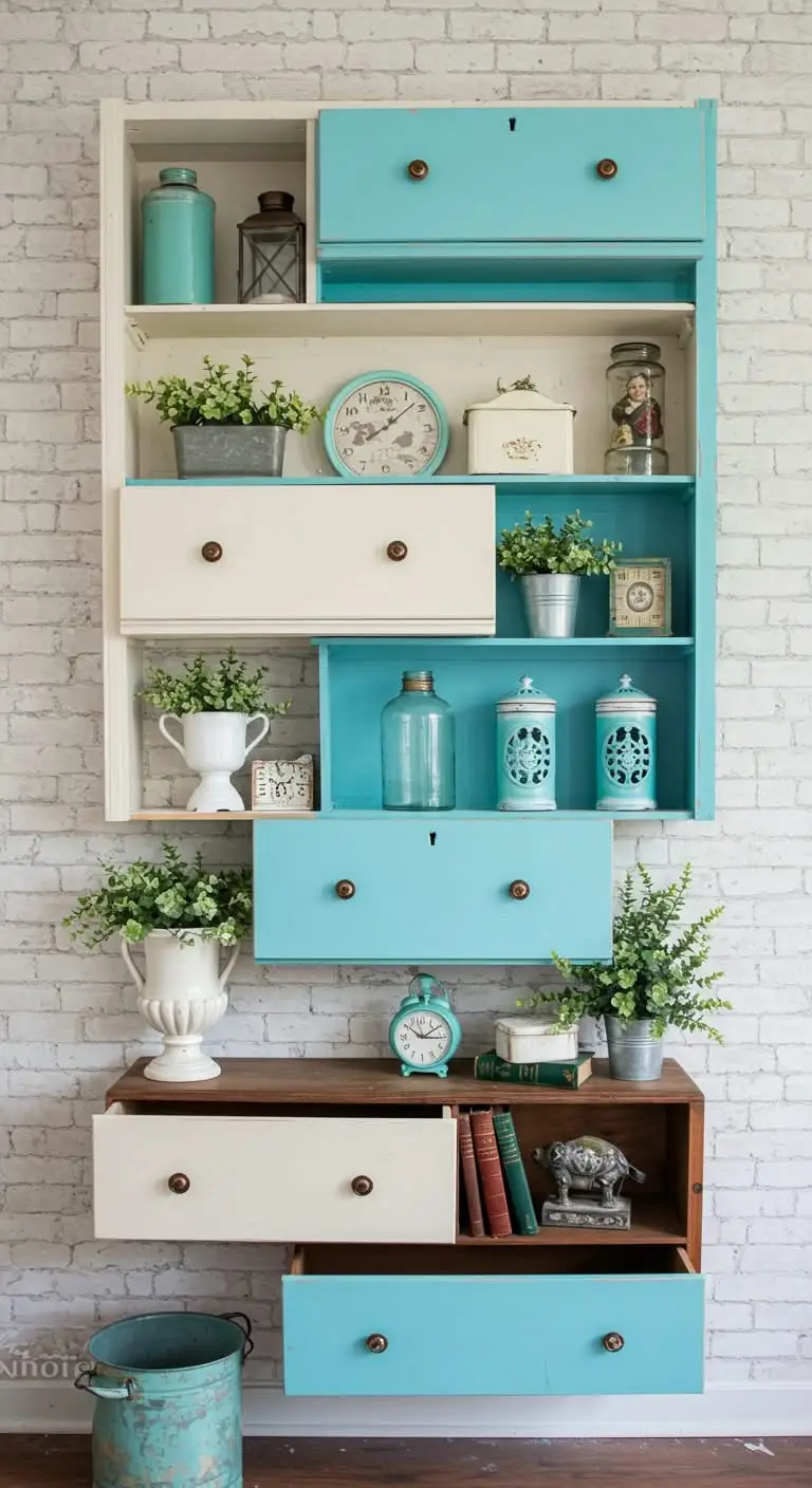 13 Nostalgic DIY Projects to Add Vintage Charm 4 2. Repurpose Old Dresser Drawers into Shelving