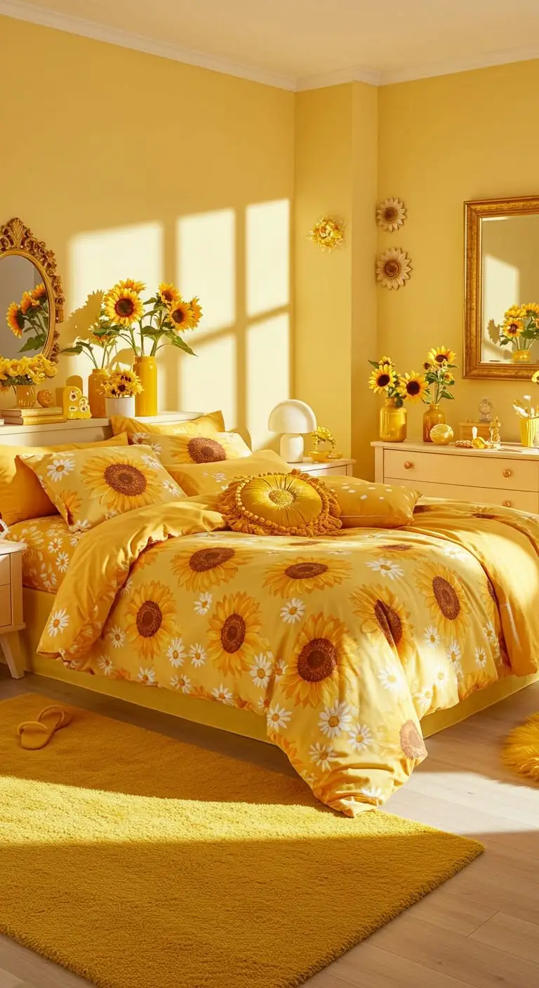 13 Bright and Cheerful Yellow Bedroom Ideas 4 2. Sunshine-Inspired Bedding