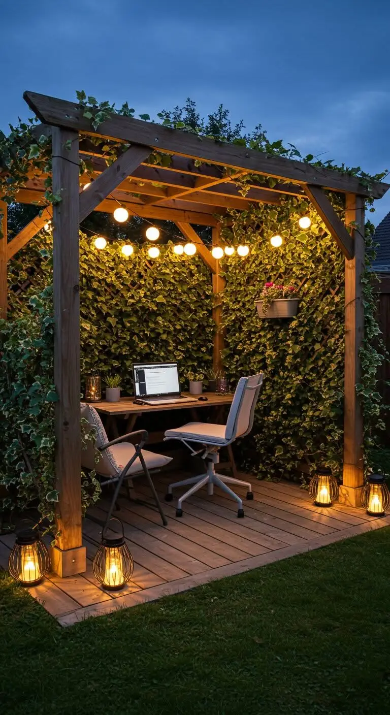 15 Creative Backyard Office Ideas for a Productive Space 5 3. DIY Office Under a Pergola