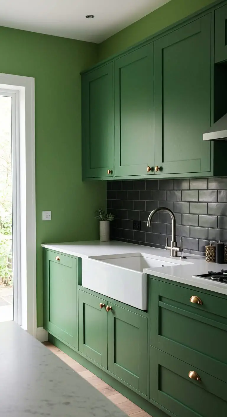 13 Fresh Green Kitchen Paint Ideas for a Natural Look 5 3. Deep Forest Green Cabinets