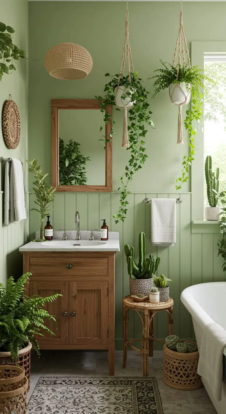 11 Boho Bathroom Ideas for a Relaxing and Stylish Look 5 3. Go Green with Plants