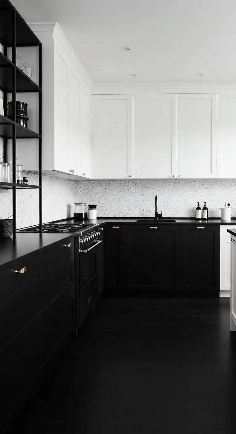 11 Stunning Black and White Kitchen Ideas for a Classic Look 7 3. Go Monochrome with Black Floors and White Upper