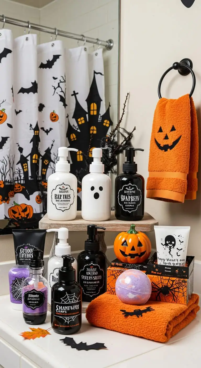 13 Spooky Halloween Bathroom Decor Ideas for a Festive Touch 6 3. Hauntingly Cute Soap Dispensers and Toiletries
