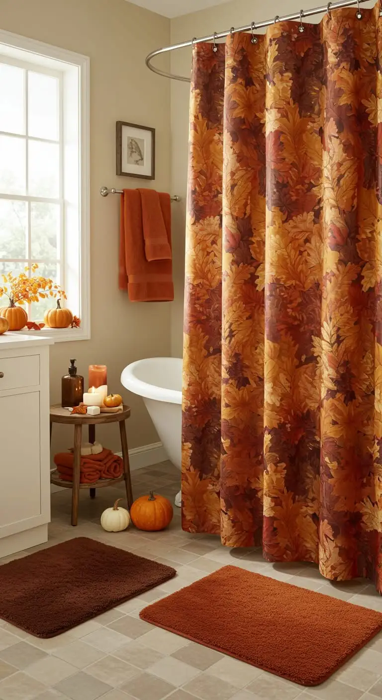 15 Cozy Fall Bathroom Decorating Ideas to Try 5 3. Introduce Fall Colors with Shower Curtains