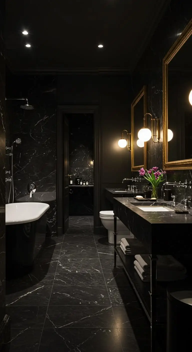 15 Bold Dark Bathroom Ideas for a Dramatic Effect 5 3. Introduce Moody Lighting