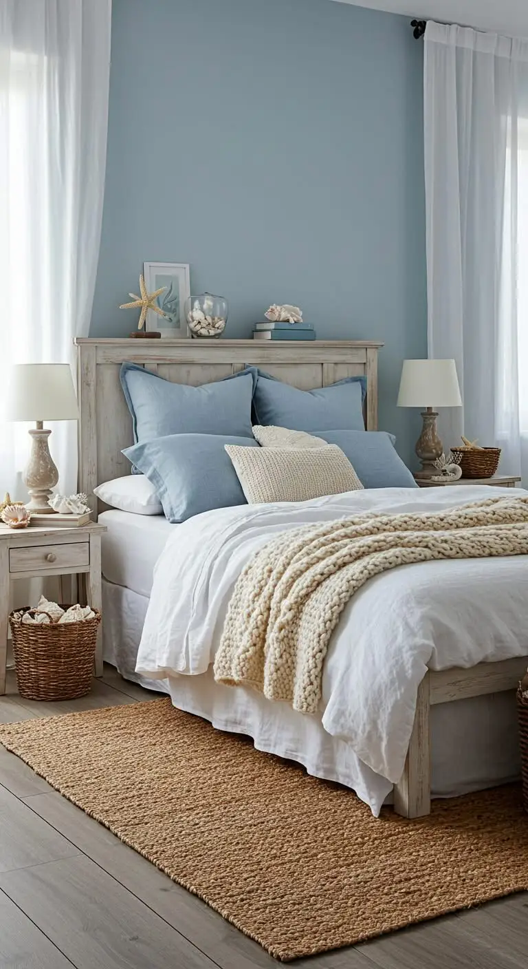 11 Beachy Bedroom Ideas for a Coastal Escape 5 3. Layer Textures for Depth
