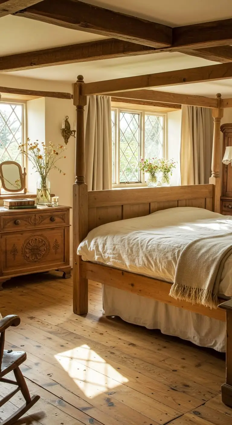 11 Charming Cottage Core Bedroom Ideas 5 3. Rustic Wood Accents