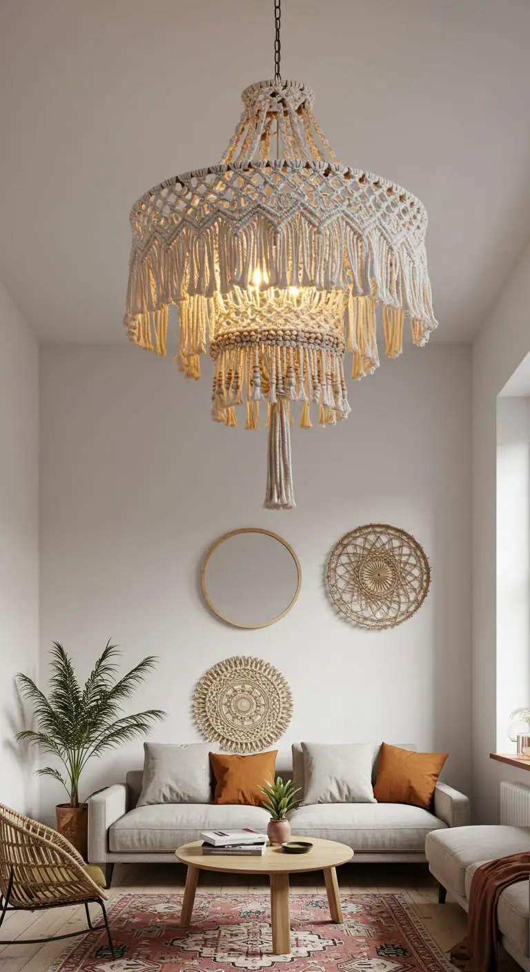 13 Boho Entry Way Ideas to Welcome Guests in Style 6 3. Statement Lighting That Dazzles
