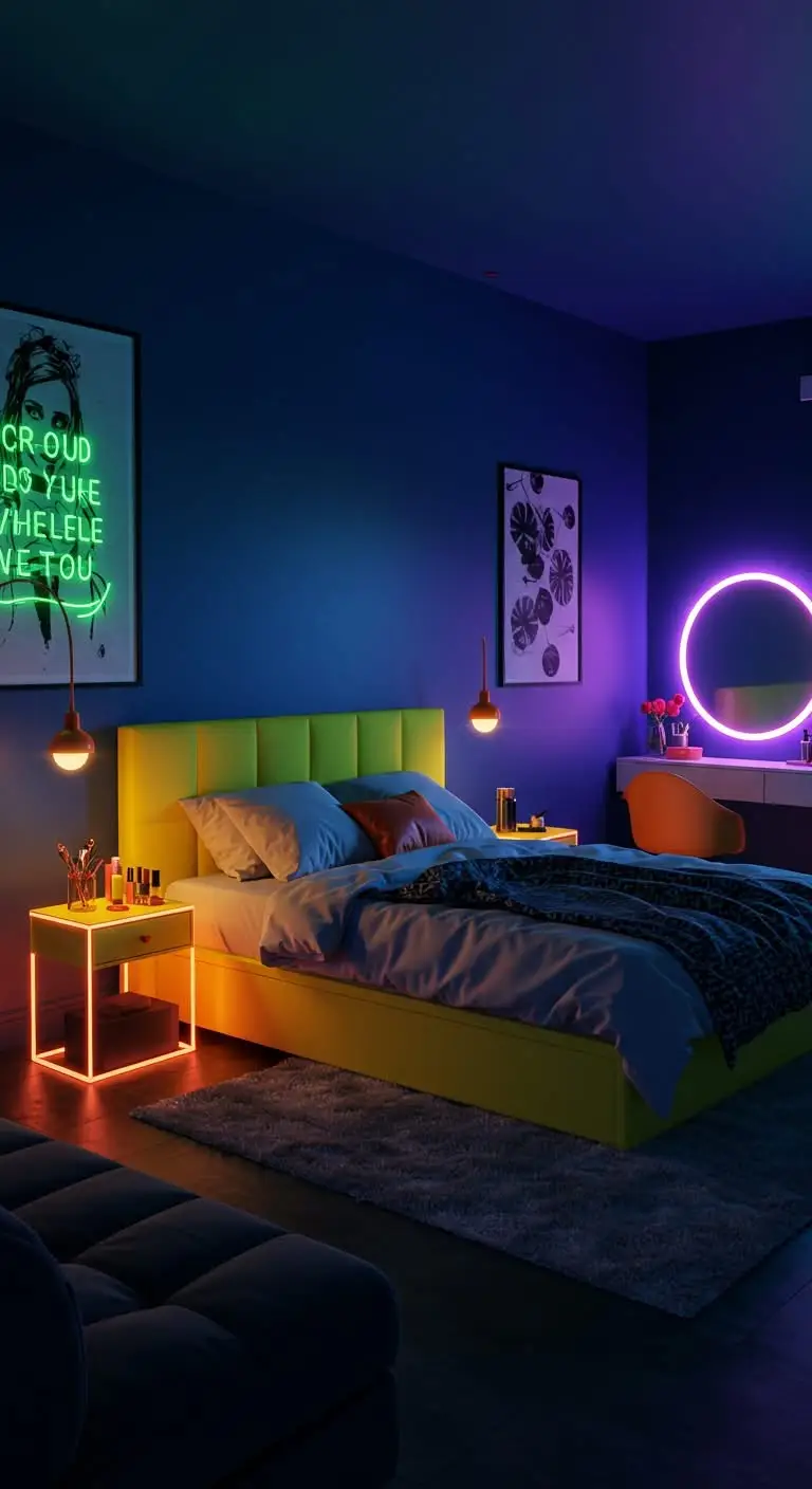 15 Trendy Neon Bedroom Ideas for a Bold Look 5 3. Use Neon Furniture Accents