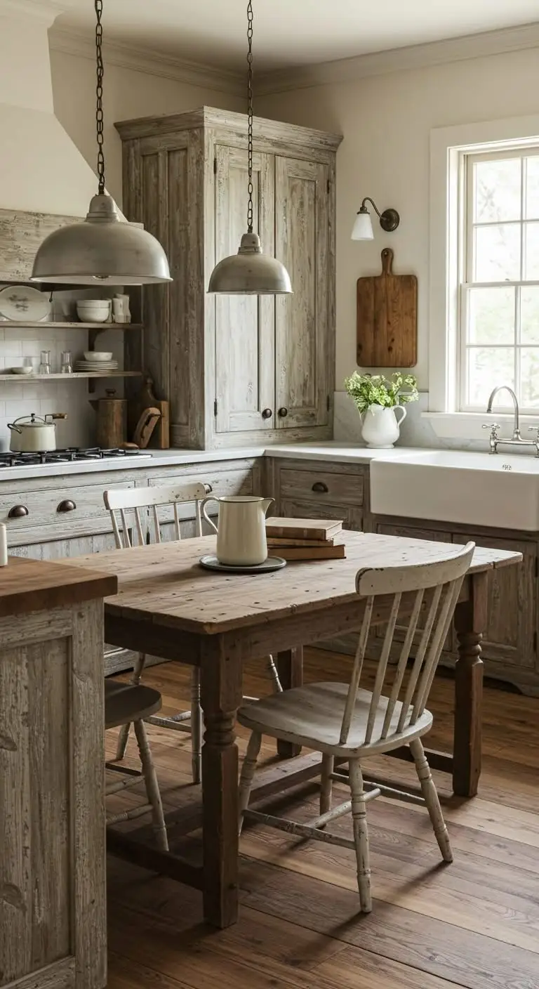 13 Farmhouse Kitchen Ideas for a Cozy and Rustic Feel 6 3. Weathered Wood Accents