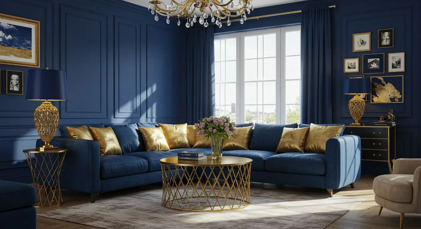 Striking Blue and Gold Living Room Ideas
