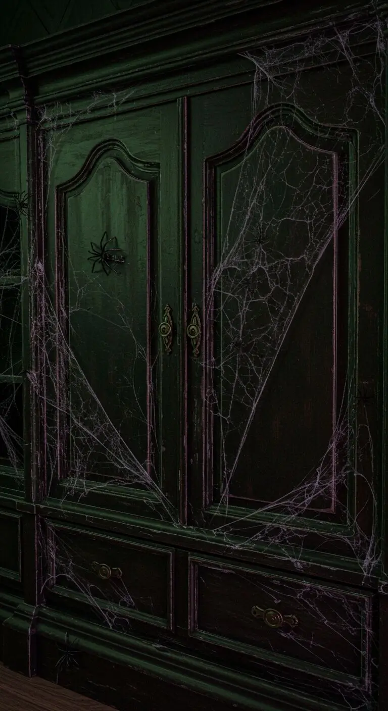 13 Halloween Decor Ideas for Your Kitchen to Set the Spooky Mood 7 Dress Up Your Cabinets with Spiders and Webs