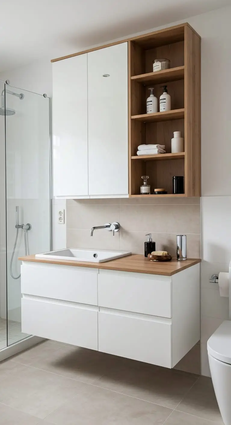 15 Genius IKEA Bathroom Vanity Hacks for a Budget Makeover 7 4. Add Open Shelving for a Modern Touch