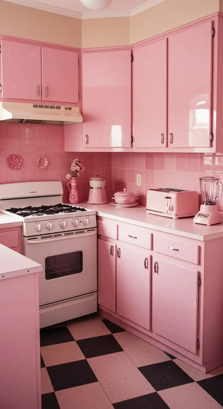15 Retro Pink Kitchen Ideas for a Vintage Vibe 6 4. Charming Pink Backsplash
