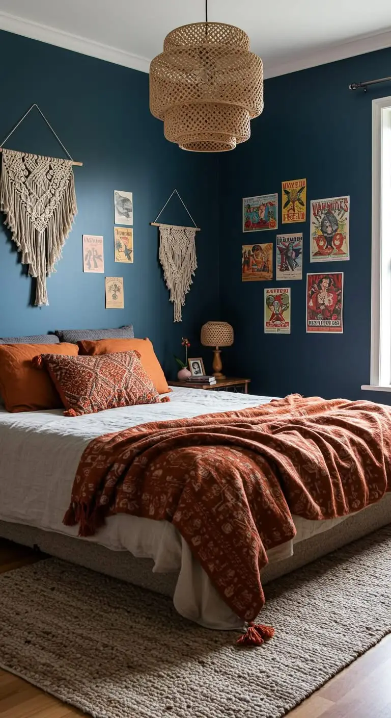 11 Best Boho Bedroom Paint Colors for a Relaxing Space 6 4. Deep Navy Blue