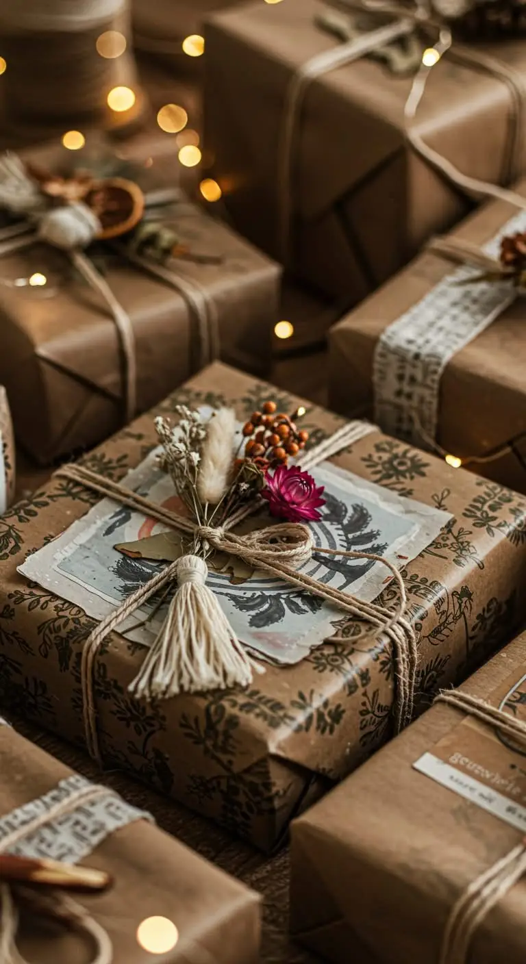 15 Festive Boho Ideas for Christmas Decorating 8 4. Focus on Boho Wrapping