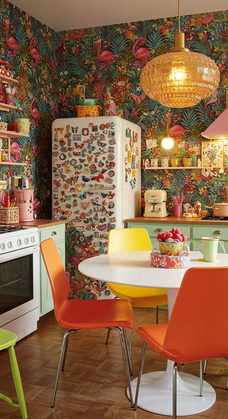 15 Fun and Quirky Kitschy Kitchen Ideas 6 4. Go Wild with Wallpaper