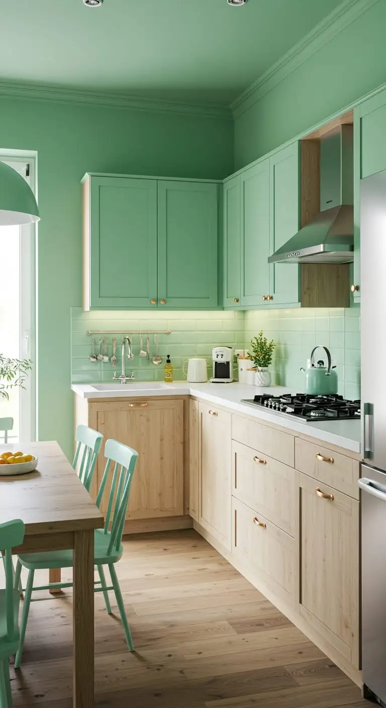 13 Fresh Green Kitchen Paint Ideas for a Natural Look 6 4. Mint Green Backsplash