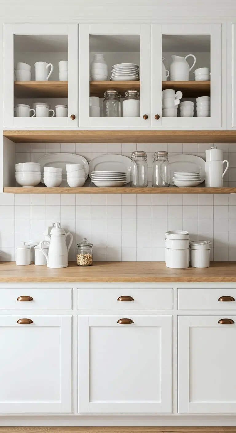 13 Kitchen Open Shelving Ideas for a Chic and Functional Look 6 4. Mix Open Shelves with Cabinets